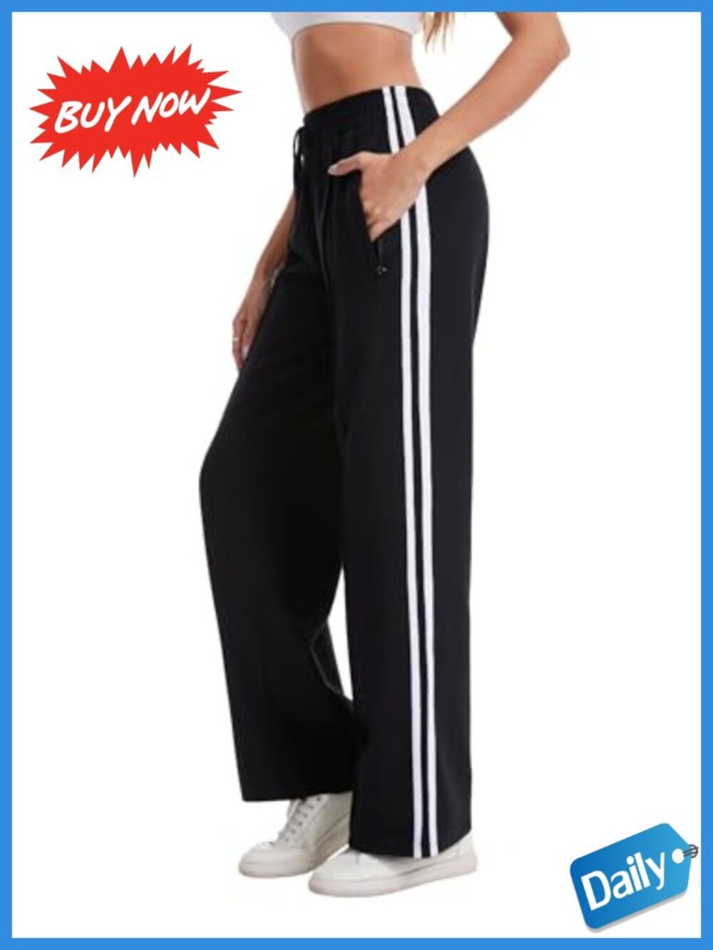 Wide Leg Cotton Sweatpants Track Pants Lounge Joggers Zip Pockets